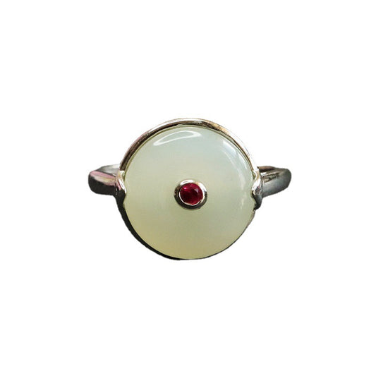S925 Sterling Silver Adjustable Hotan Jade Ring - Fortune's Favor Collection by Planderful