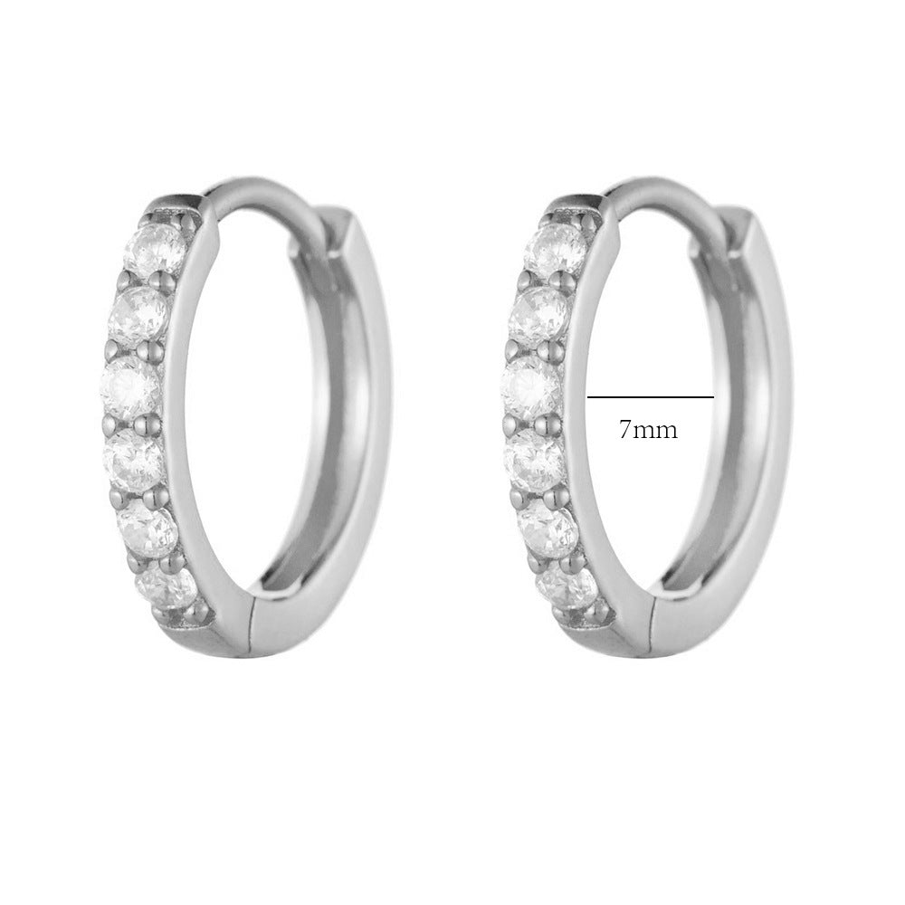 S925 Sterling Silver Ear Buckle Inlaid With Zircon Basic Round Ear Ring Earrings,
