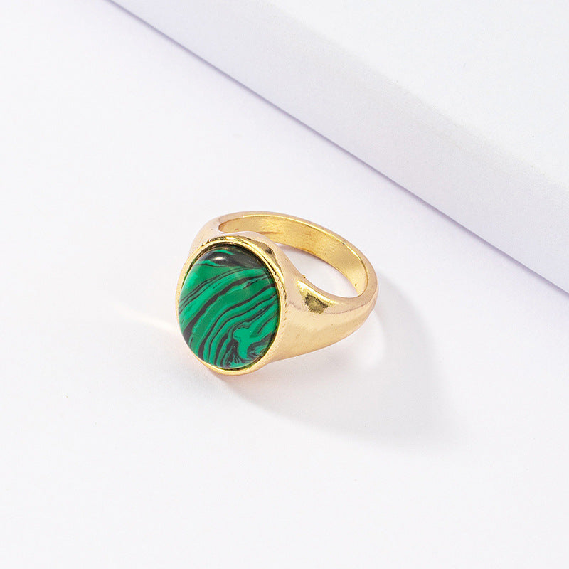 Vibrant Turquoise Geometric Wide Face Ring with Retro Charm