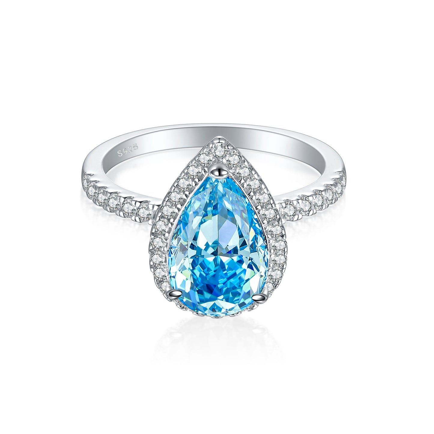 925 Sterling Silver 4ct Flame Ice Flower Cut Water Drop Ring