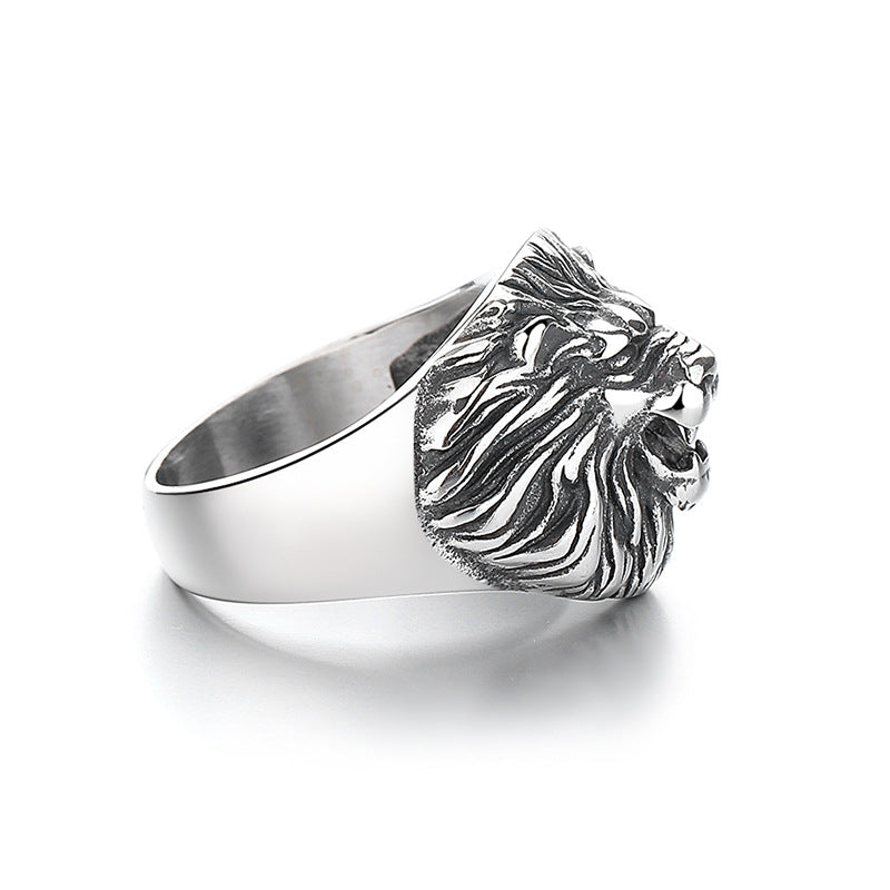 Steel Ring – Statement Lion King Carved Mens Ring