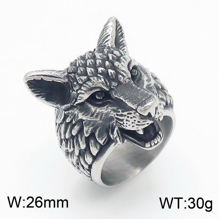 E-Commerce Popular Animal Jewelry, Punk Style Old Viking Wolf Head Stainless Steel Men's Ring