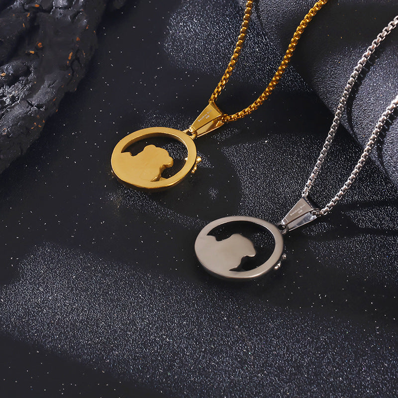 Creative Circle Hollow Red Panda Pendant in Titanium Steel for Men