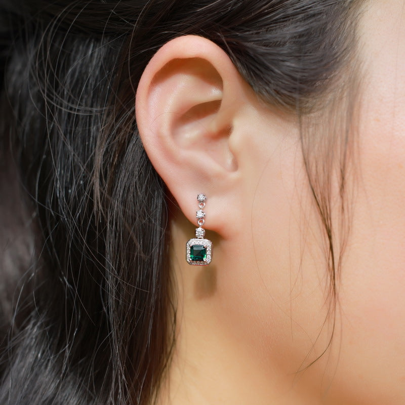 Planderful Lab Grown Emerald Earrings Sterling Silver