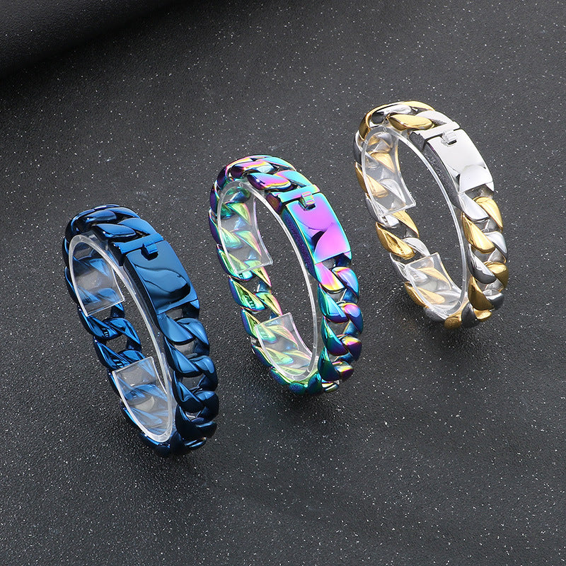 Planderful Mens Titanium Cuban Chain Bracelet Electroplated