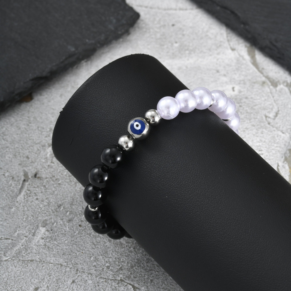 Devil's Eye Pearl Black Stainless Steel Bracelet for Men