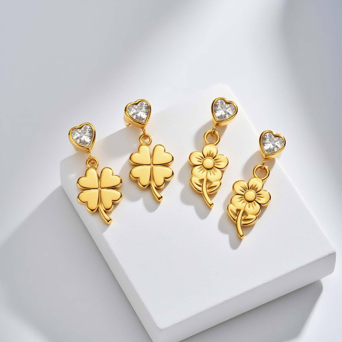 Stainless Steel Zircon Floral Heart Vintage Earrings