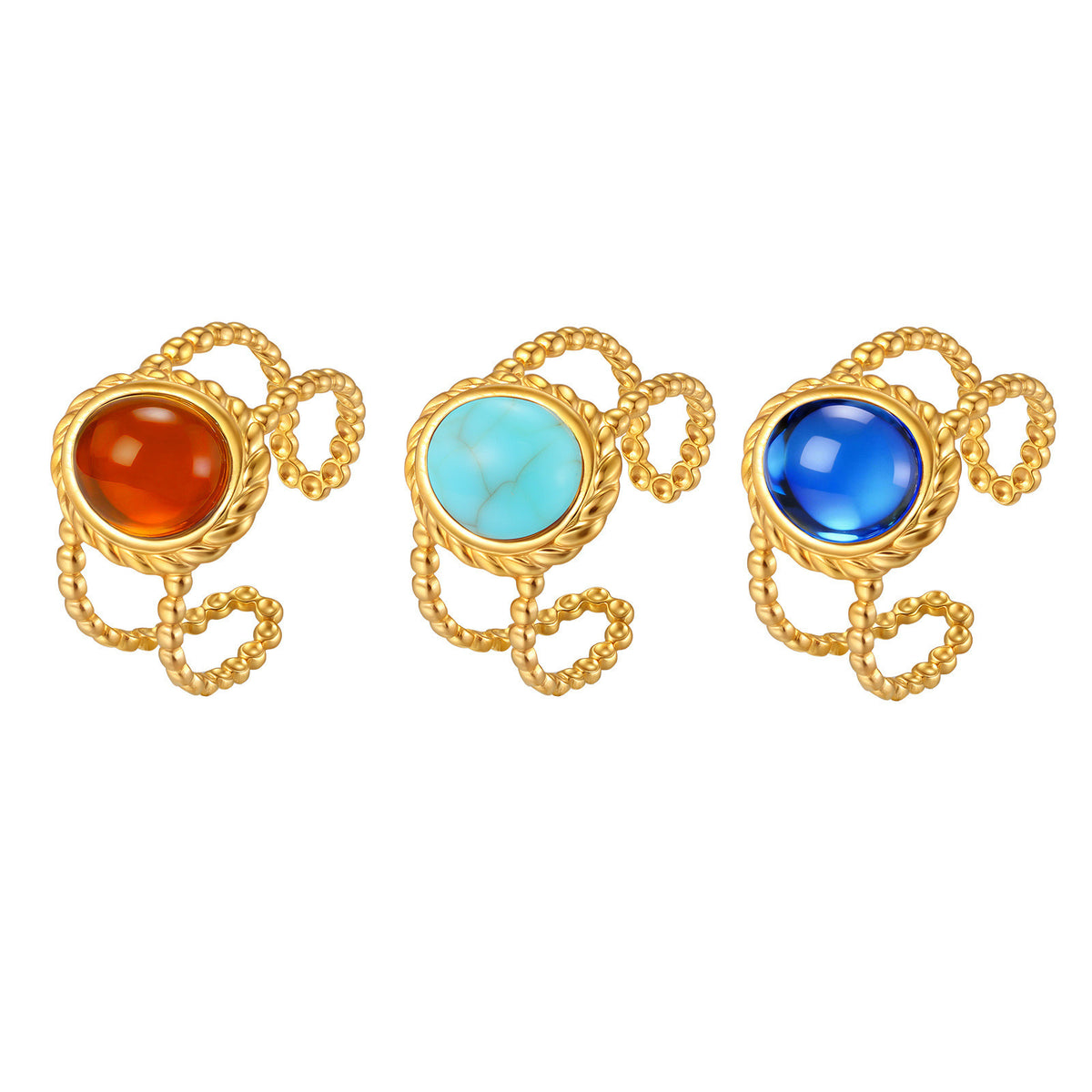 Stainless Steel Hot-Selling Geometric Lines Imitation Natural Stone Double-Layer Open Ring
