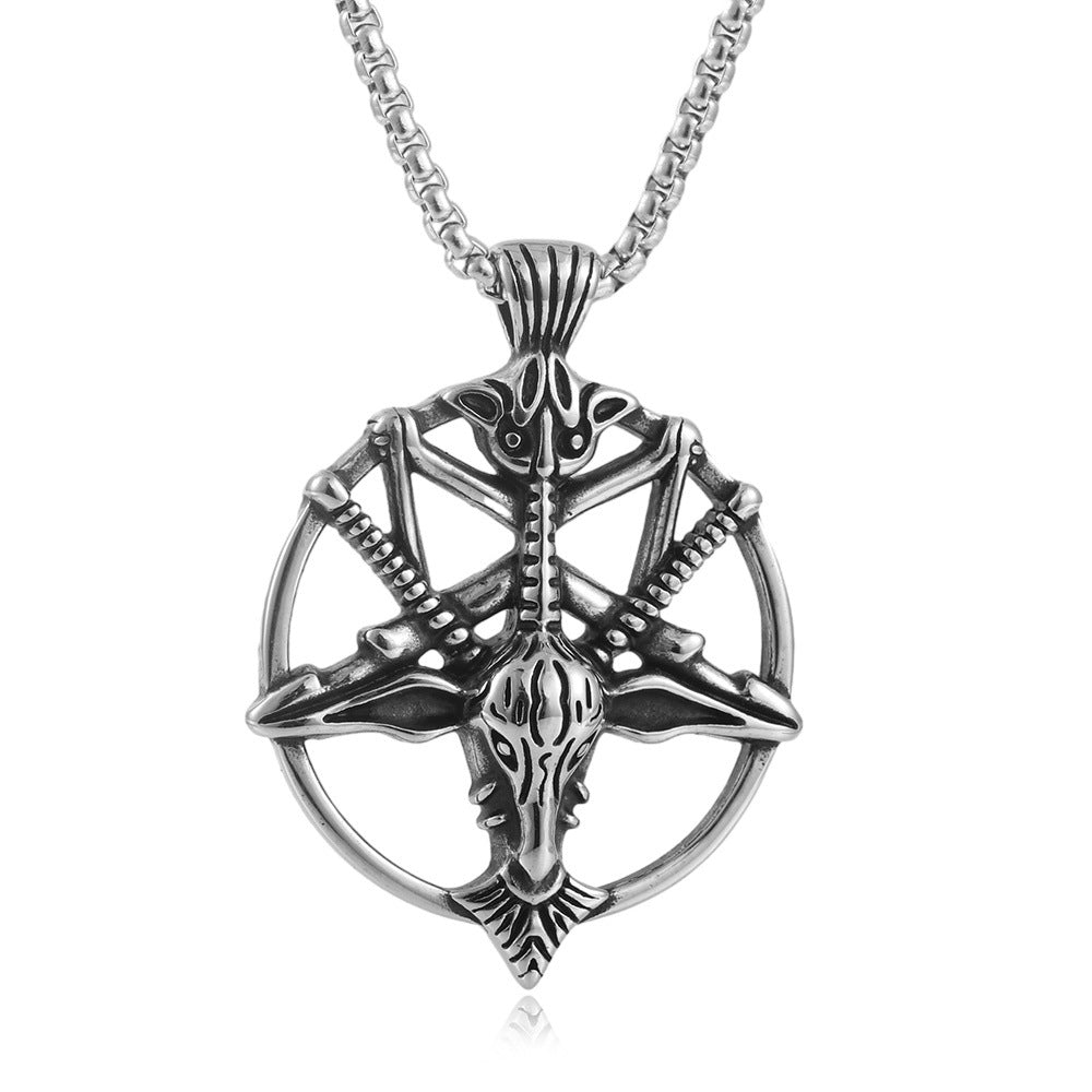 Personalized Punk Hollow Goat Pendant Necklace for Men - Retro Titanium Steel Design