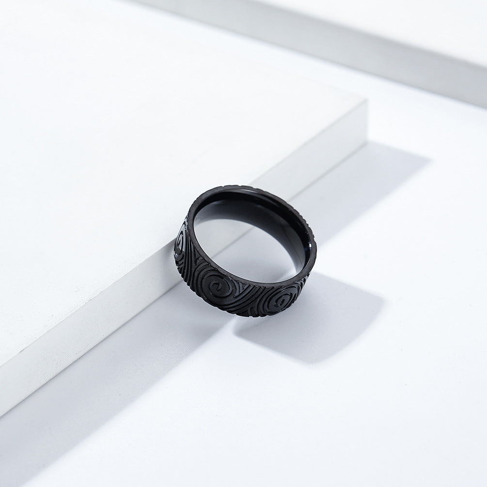 Cross-Border E-Commerce Stainless Steel Fingerprint Vortex Ring