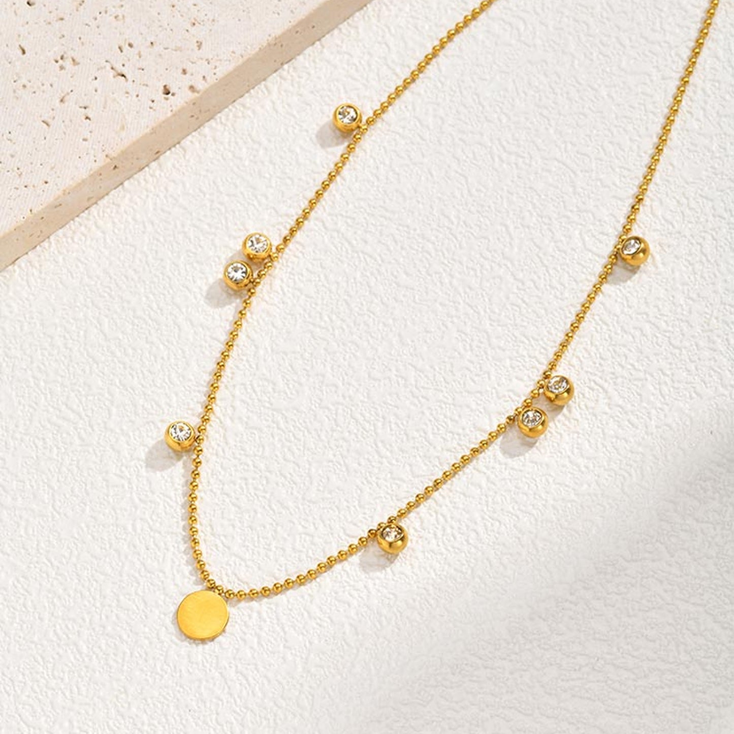 Stainless Steel Zircon Disc Bead Chain – Women's Neck Chain Necklace