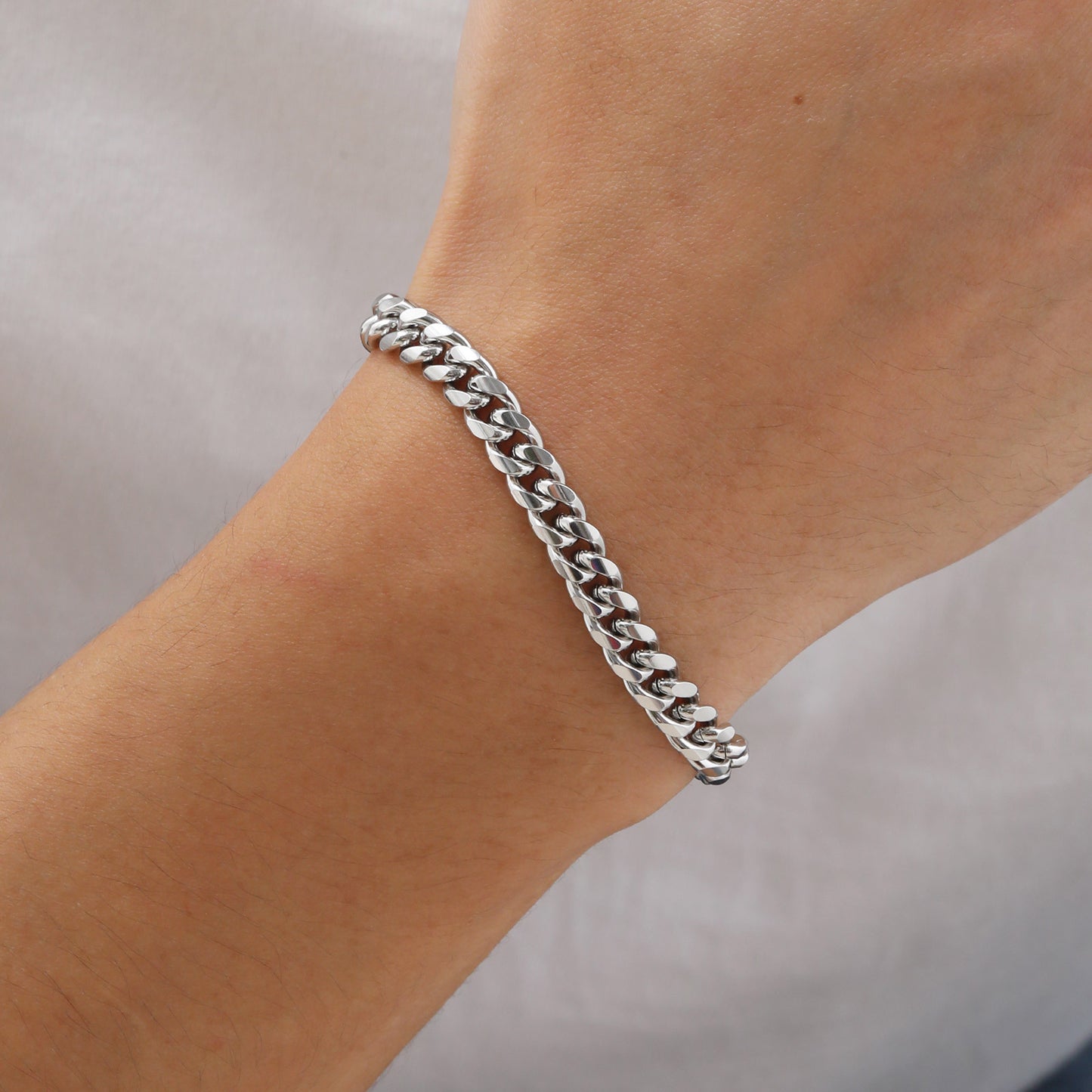 European And American Punk Stainless Steel Cuban Chain Bracelet Vintage Grey Men's Jewelry For Men