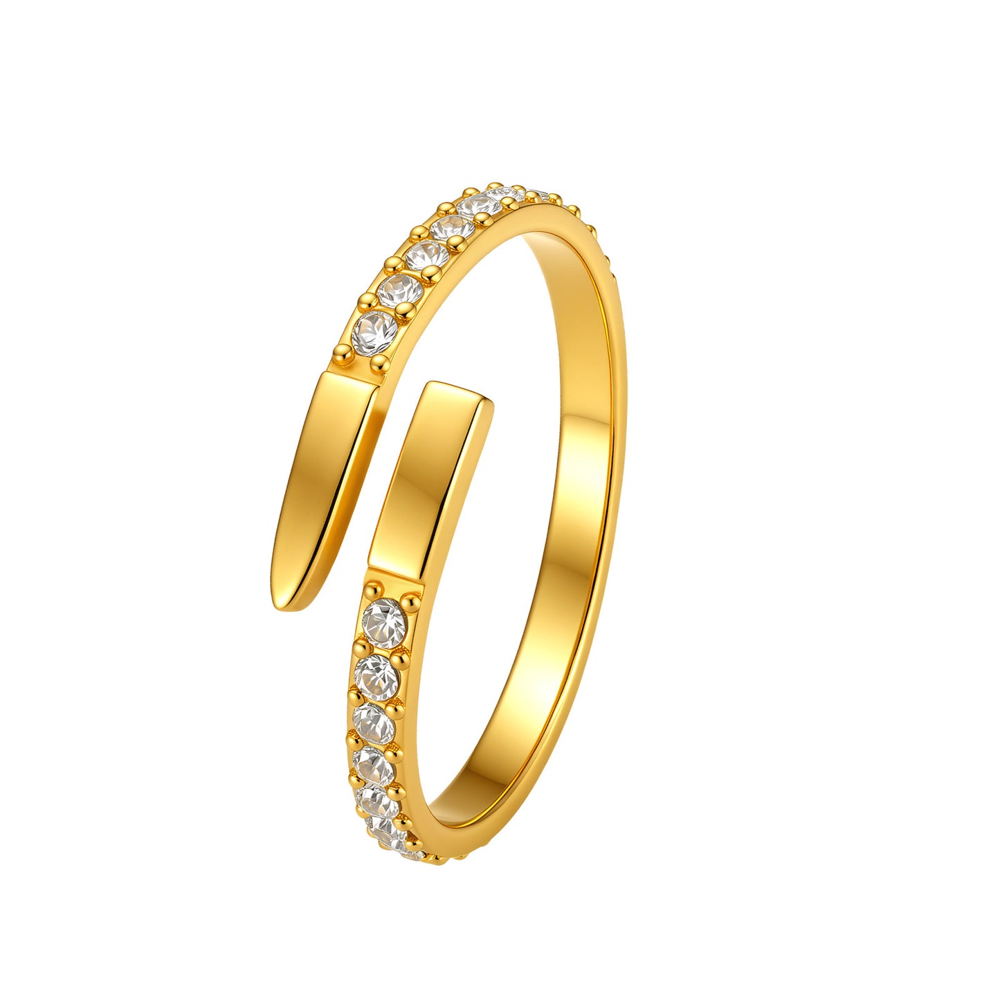 Planderful Zircon Stainless Steel Open Adjustable Ring For Women Unisex Luxury Jewelry