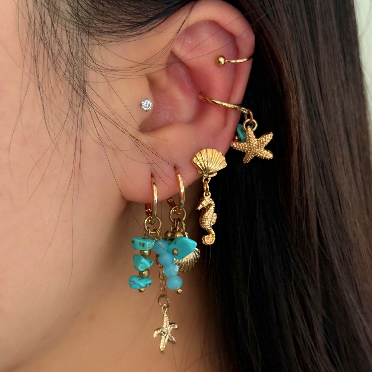 Planderful Vienna Verve Turquoise Pendant Earrings Vintage Ocean Scallop Starfish Fringed Ear Jewelry For Women