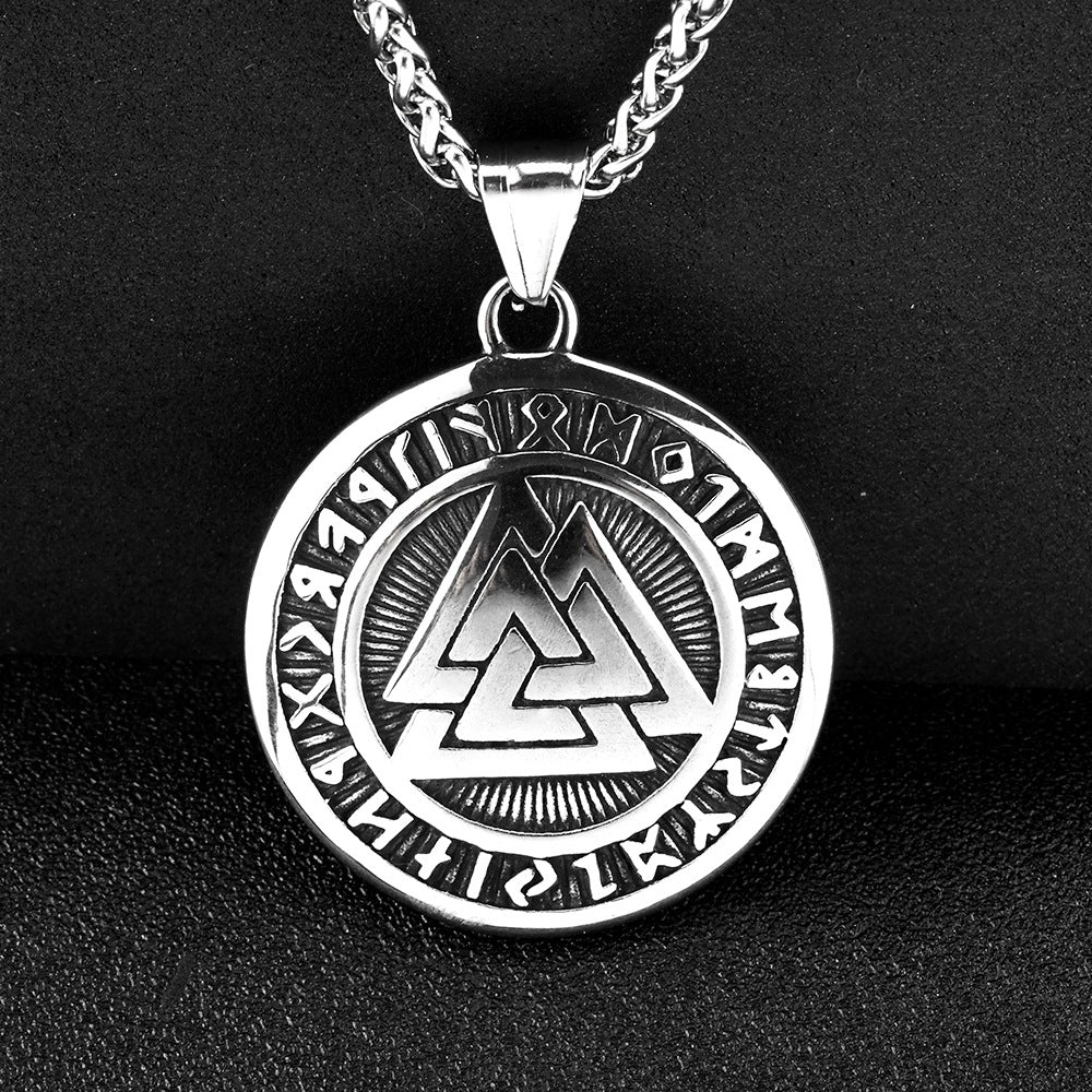 European And American Jewelry Stainless Steel Men's Pendant Necklace Retro Triangle Logo