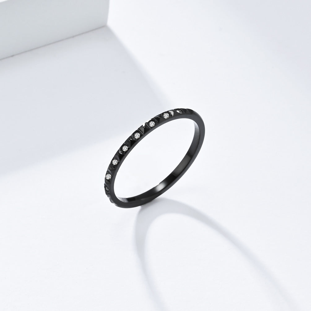 Planderful Zircon Tail Ring Titanium Steel Stacked Ring For Everyday Elegant Women