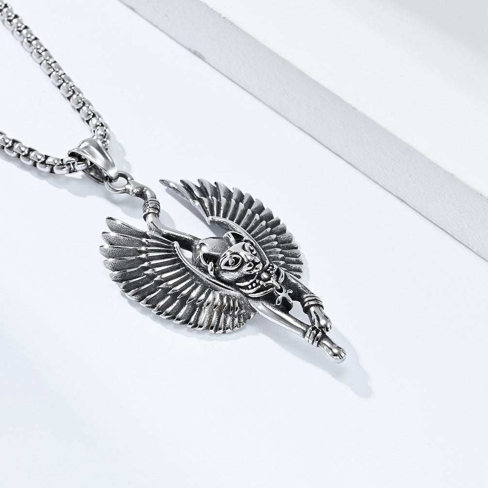 Amazon Ancient Egyptian Cat God Titanium Steel Necklace for Men