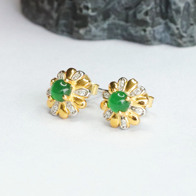 Icy Green Jadeite Petal 925 Silver Stud Earrings