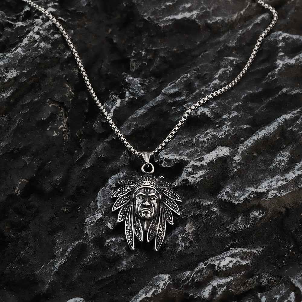 European And American Retro Stainless Steel Men's Pendant Personalized Indian Head Necklace