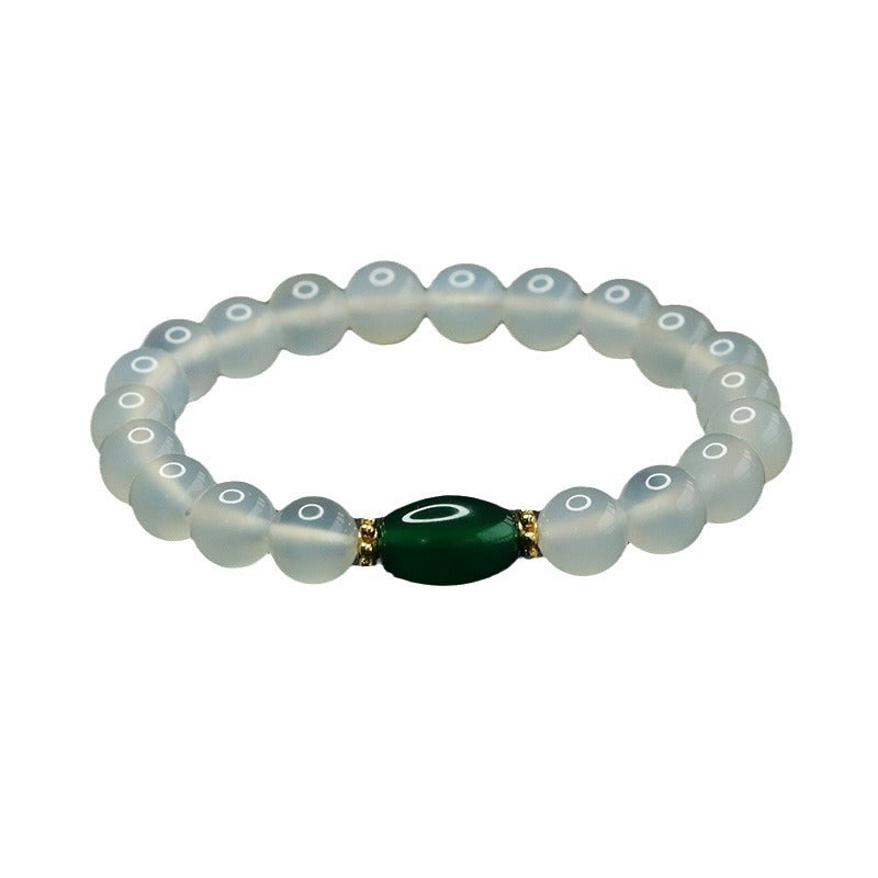 White Chalcedony and Green Agate Sterling Silver Bracelet