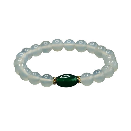 White Chalcedony and Green Agate Sterling Silver Bracelet