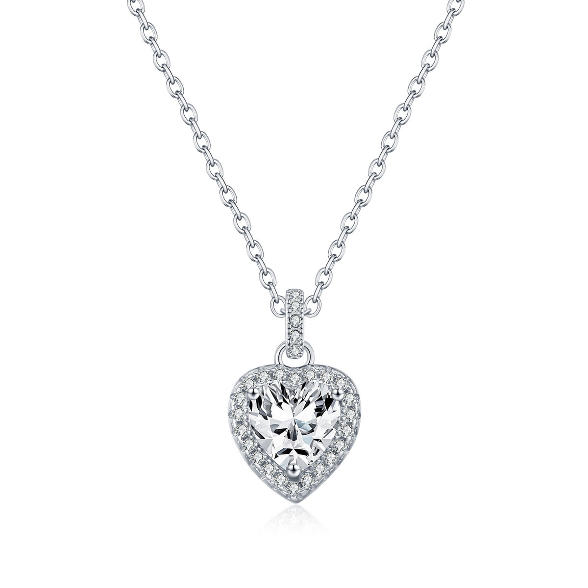 925 Sterling Silver 1 ct Heart Moissanite Necklace