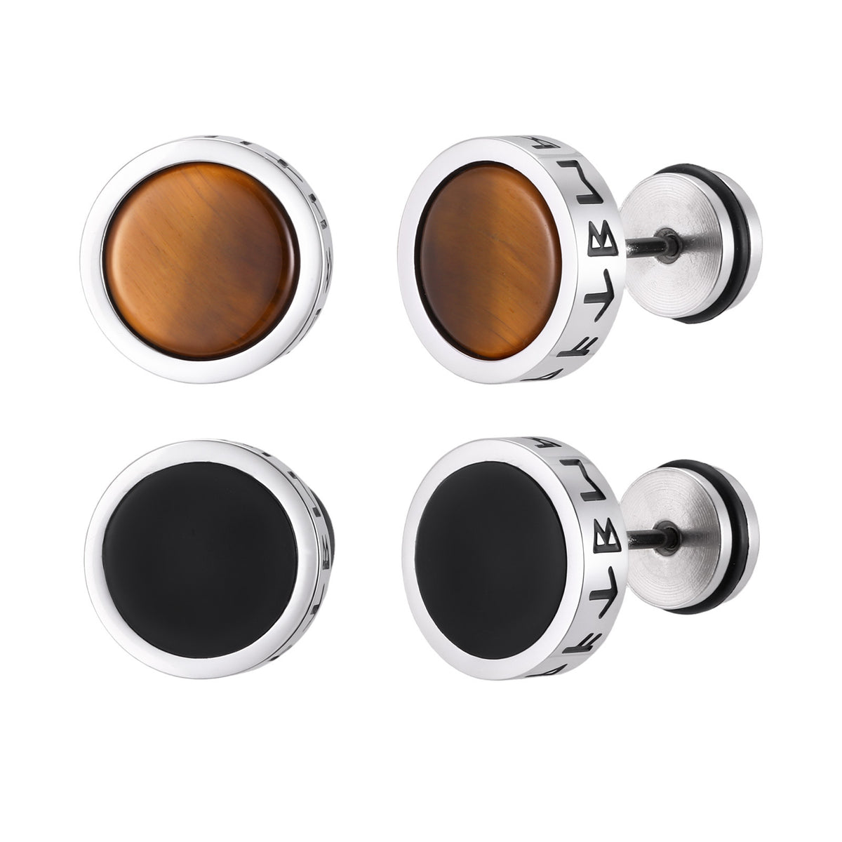 Stainless Steel Tiger's Eye Viking Black Earrings