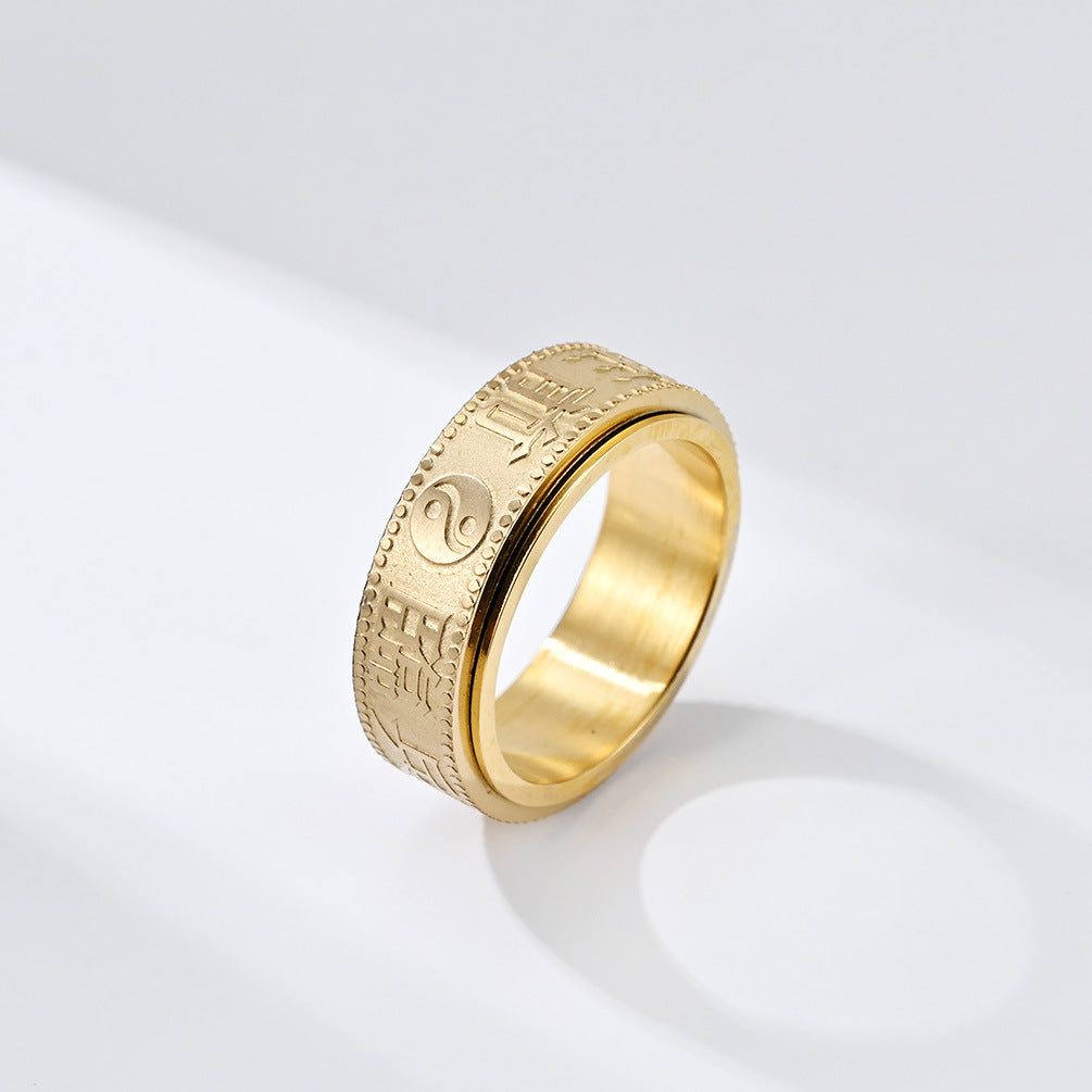 Retro Chinese Style Nine-Character Mantra Anxiety Relief Ring