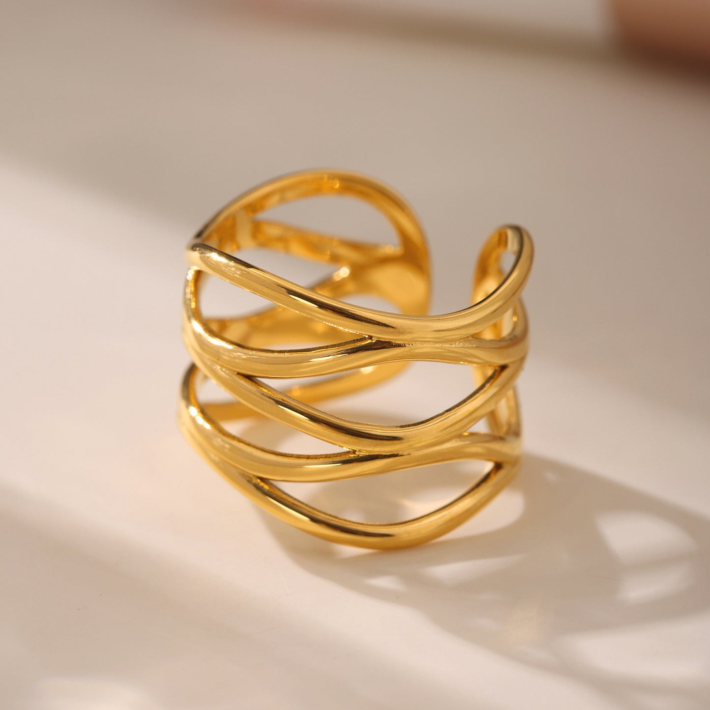 Planderful Open Ring Hollow Line Gold Stainless Everyday