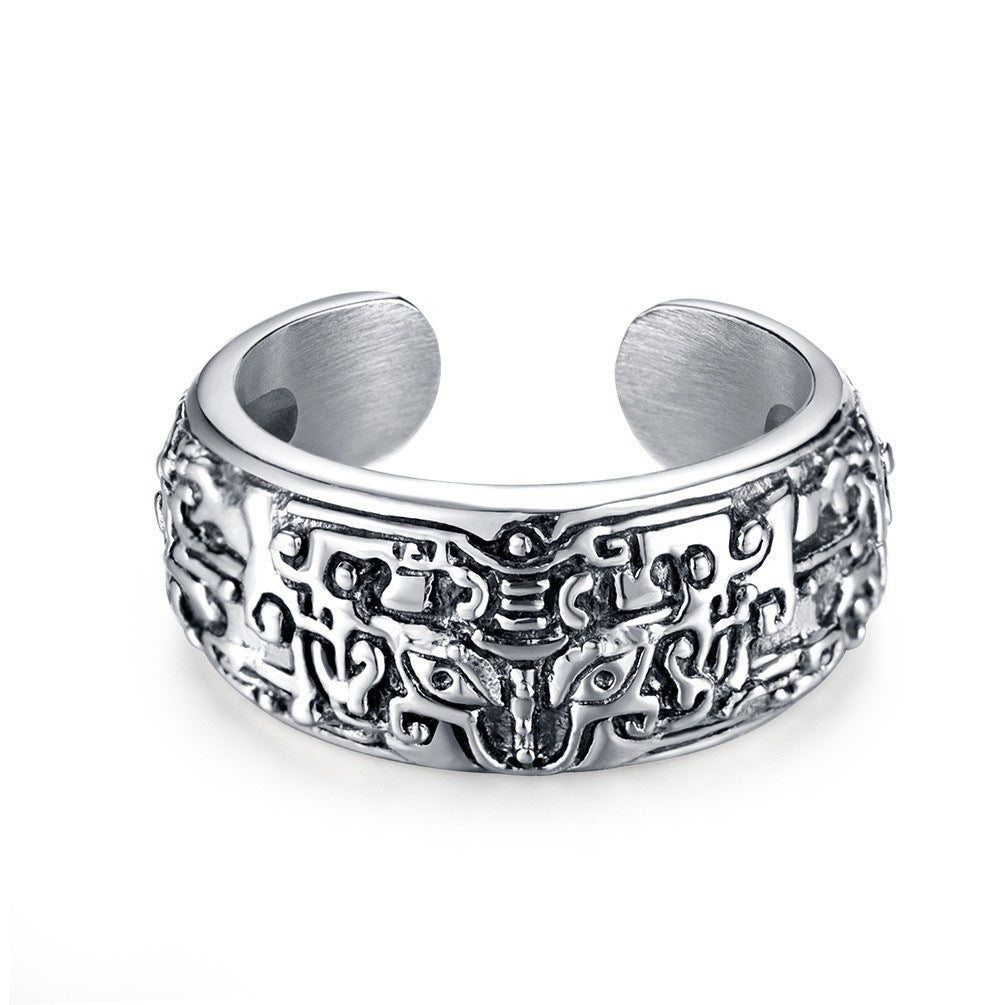 Antique Animal Motif Fortune Stainless Steel Ring for Men