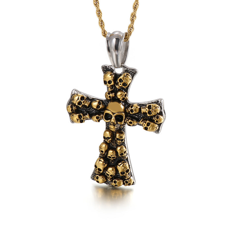 Hipster-Inspired Cross Pendant with Skull Ghost Head for Men – Personalized Punk Fashion Accessory