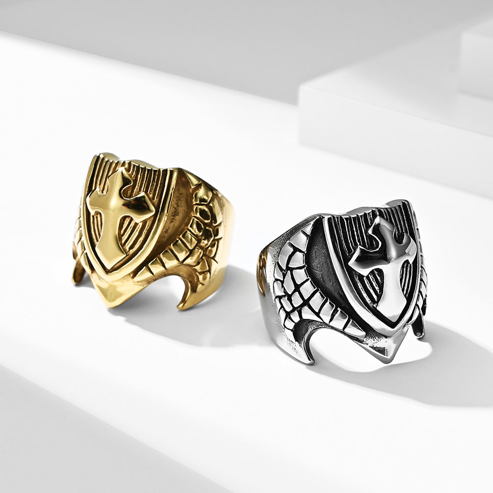 European And American Style Cross Shield Men's Titanium Ring