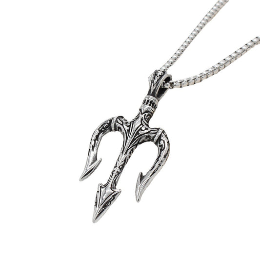 Sea King Trident Pendant Titanium Steel Unisex Protection Necklace For Men And Women By Planderful