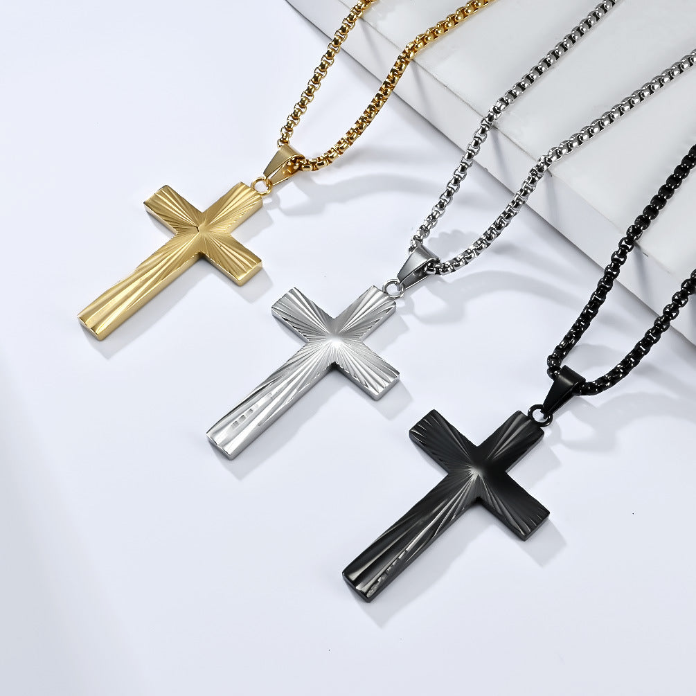 Steel Necklace - Elegant Cross Pendant For Men From Planderful Everyday Genie Collection