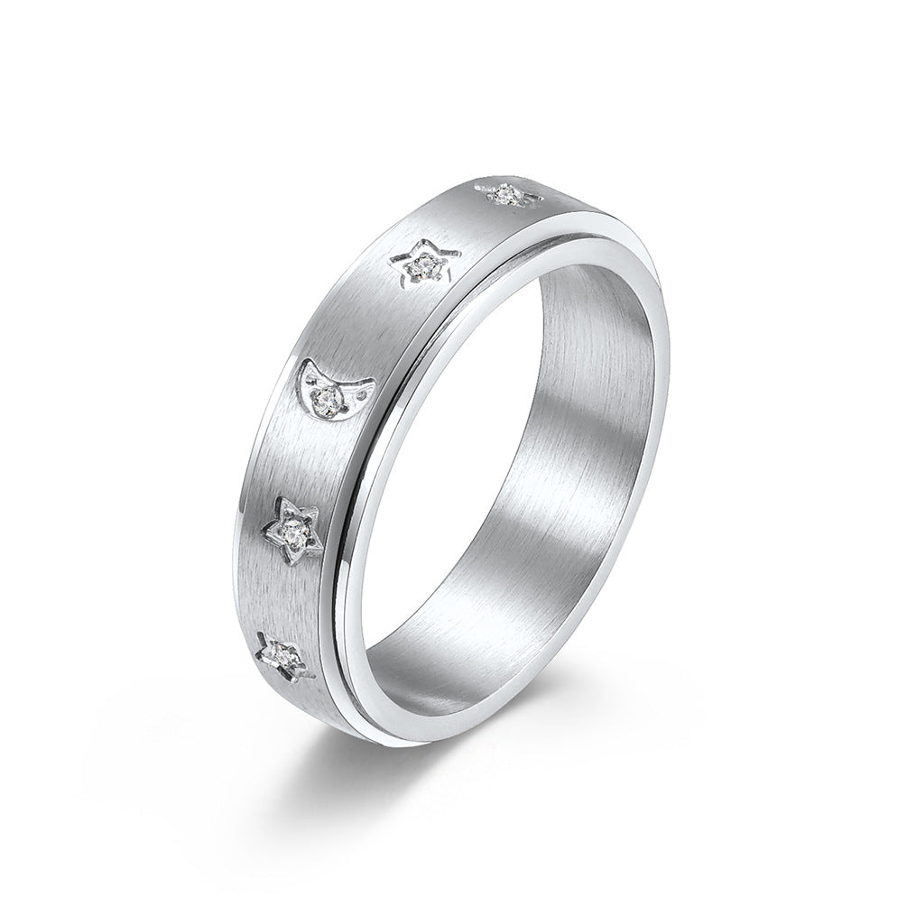 Planderful Personalized Zircon Star Moon Spinning Ring Stainless Steel Anxiety Relief For Stress Relief Seekers