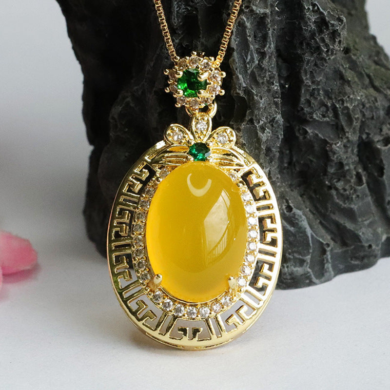 Oval Yellow Chalcedony Zircon Clover Pendant