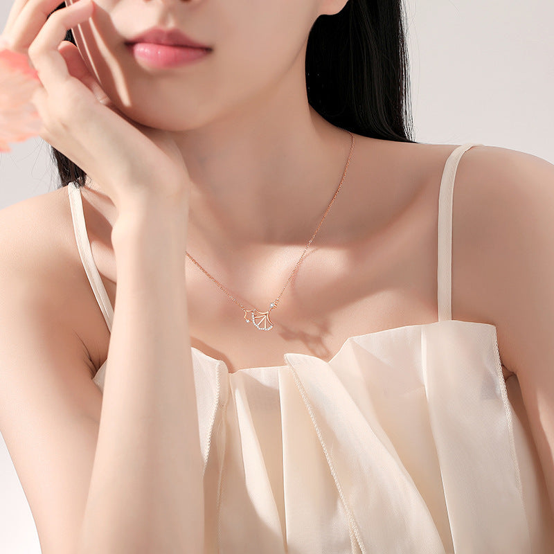 Planderful S925 Sterling Silver Ginkgo Necklace For Women, Light Luxury Gift, High End Versatile Jewelry