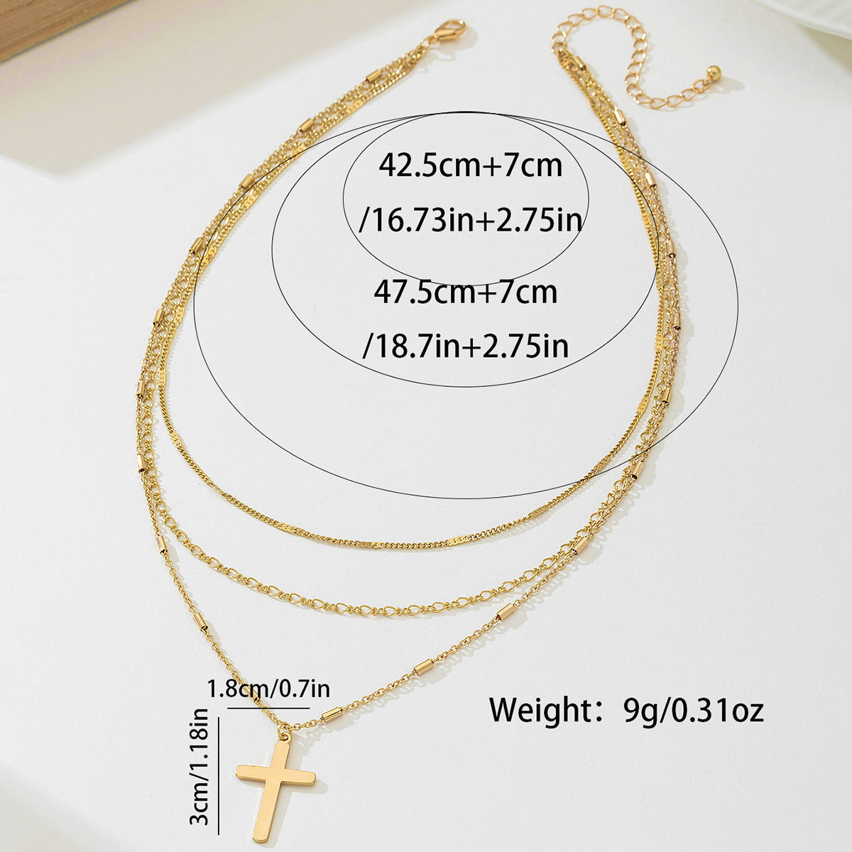 Planderful Vienna Verve Necklace – Stylish Three-Layer Cross Pendant
