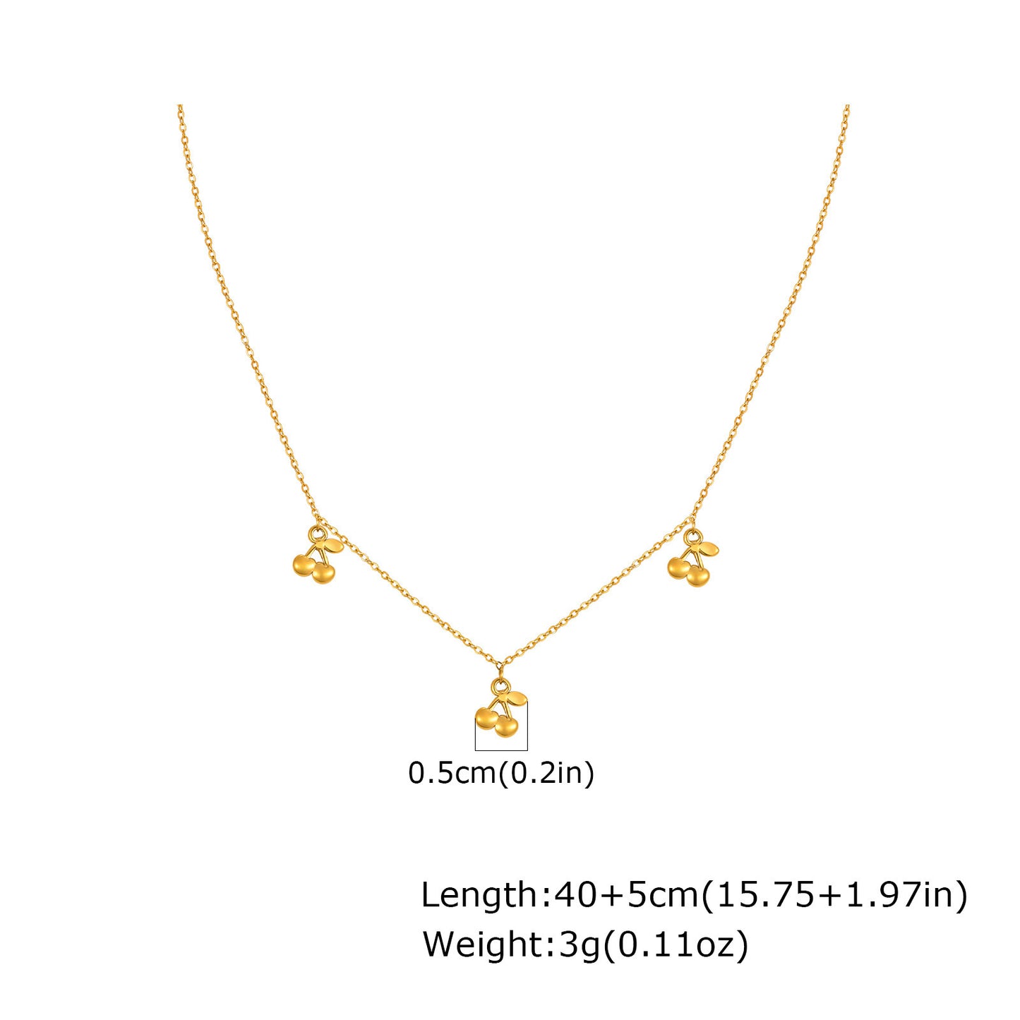 Girls Sweet & Delicate Clavicle Chain Stainless Steel Flat Cross Chain 3 Cherry Necklace