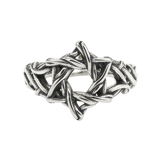 Planderful Titanium Steel Ring Unisex Hexagram Retro Woven Design Statement Of Protection