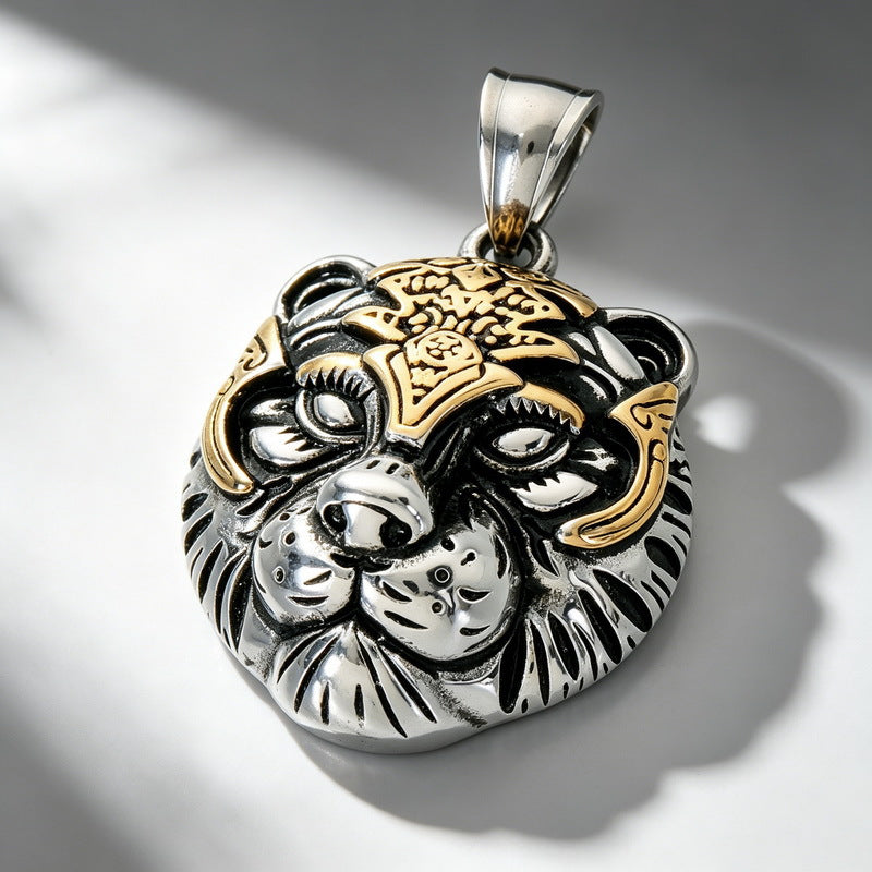 Giant Wolf Fenriel Screams Mask Pendant Three-Dimensional Two-Color Tiger Head Stainless Steel Necklace