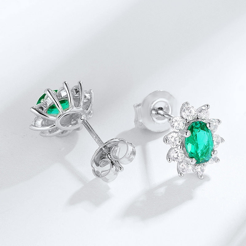 S925 Sterling Silver Lab-Grown Gemstone Geometric Stud Earrings