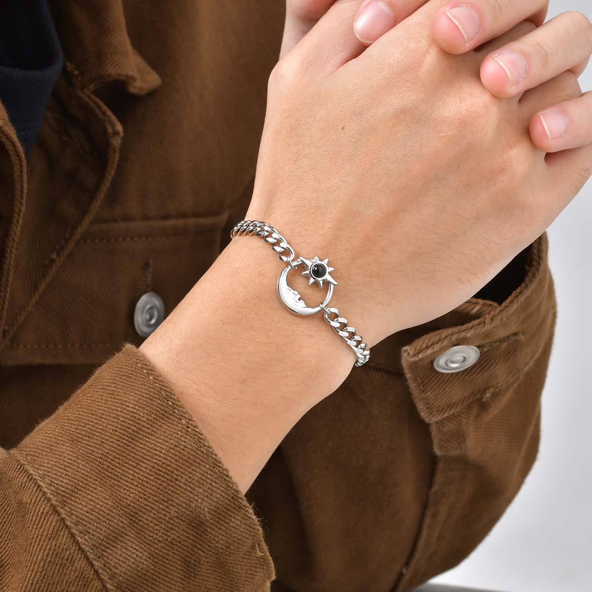 Stainless Steel Six-Sided Grinding Chain Star & Moon Necklace Sun Star Moon Opal