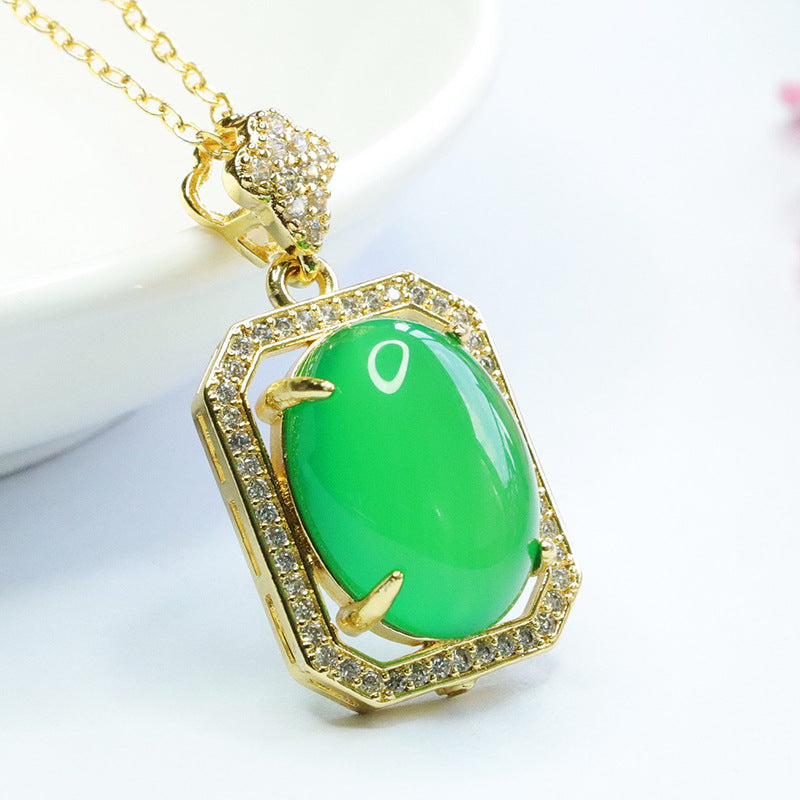 Pigeon Egg Green Chalcedony Pendant Zircon Geometric Necklace