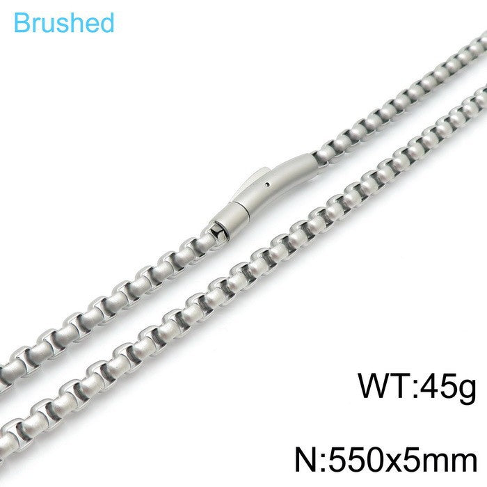 And Plain Chain Necklace, Style Rock Retro Square Pearl Chain Magnetic Buckle Titanium