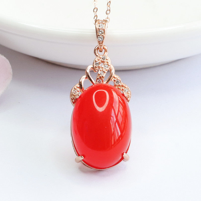 Rose Gold Necklace with Agate Pendant and Zircon Accents