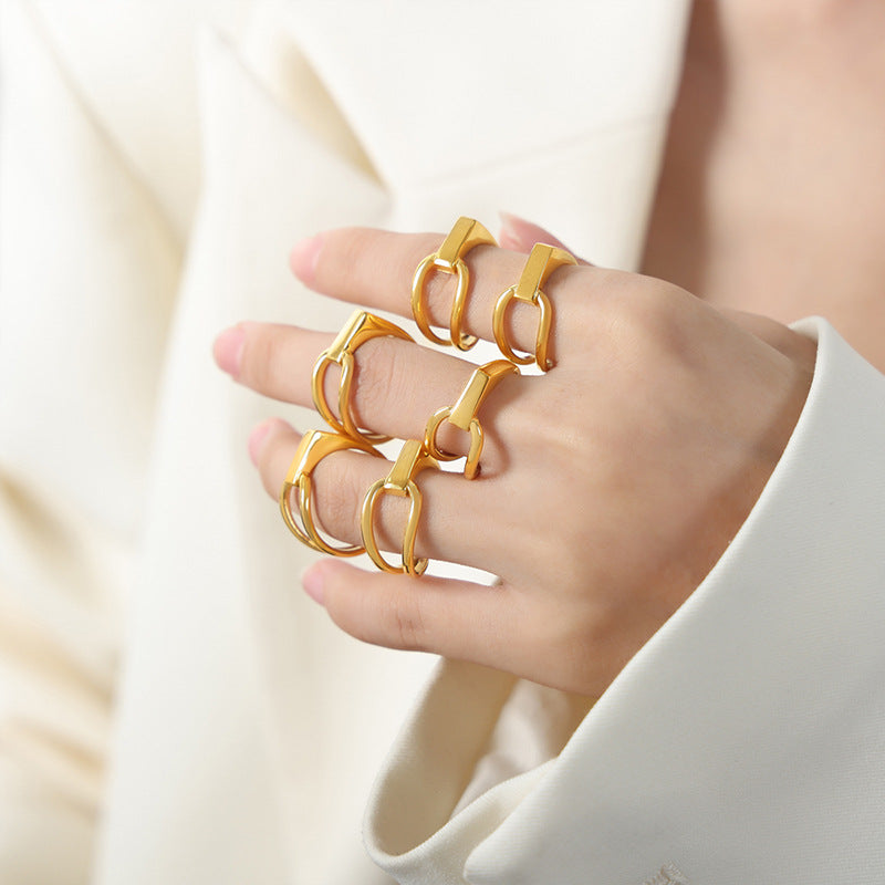 Chic Titanium Steel Gold-Plated Open Ring for Women