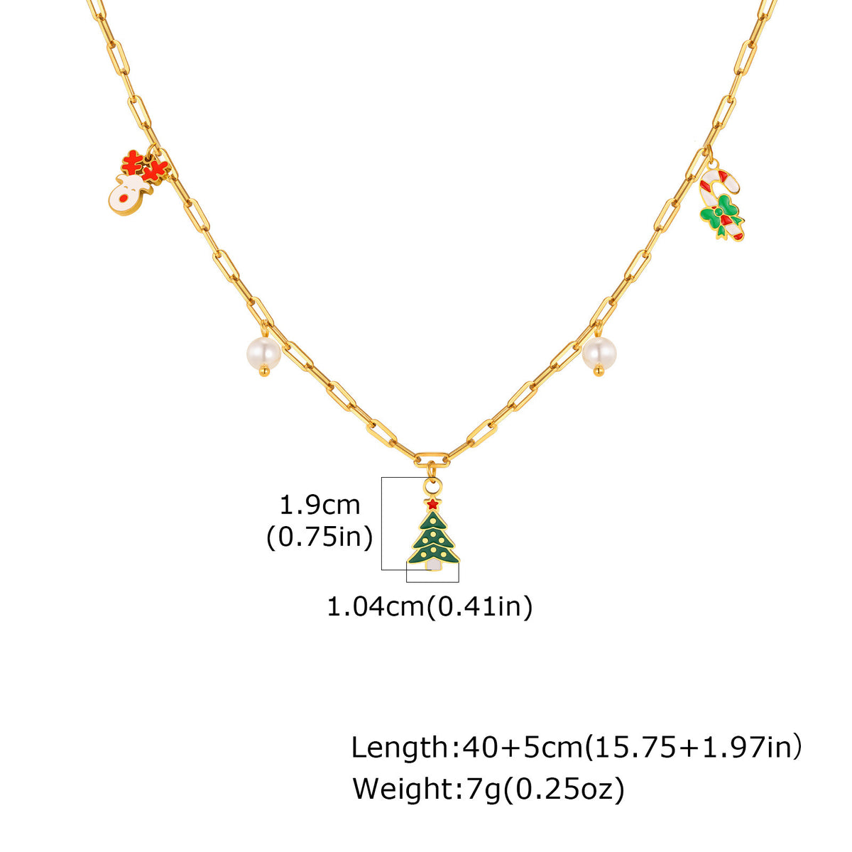 Stainless Steel Christmas Tree Cream Christmas Decorative Necklace