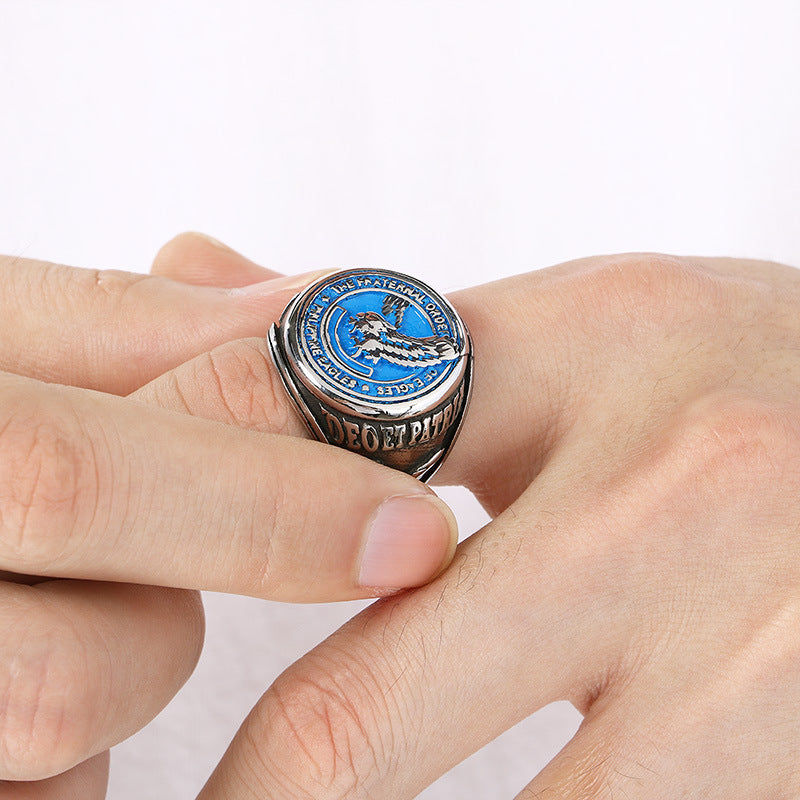 Eagle Wings Ring, Dripping Oil American Soldier Blue Eagle Stainless Steel Men's Ring