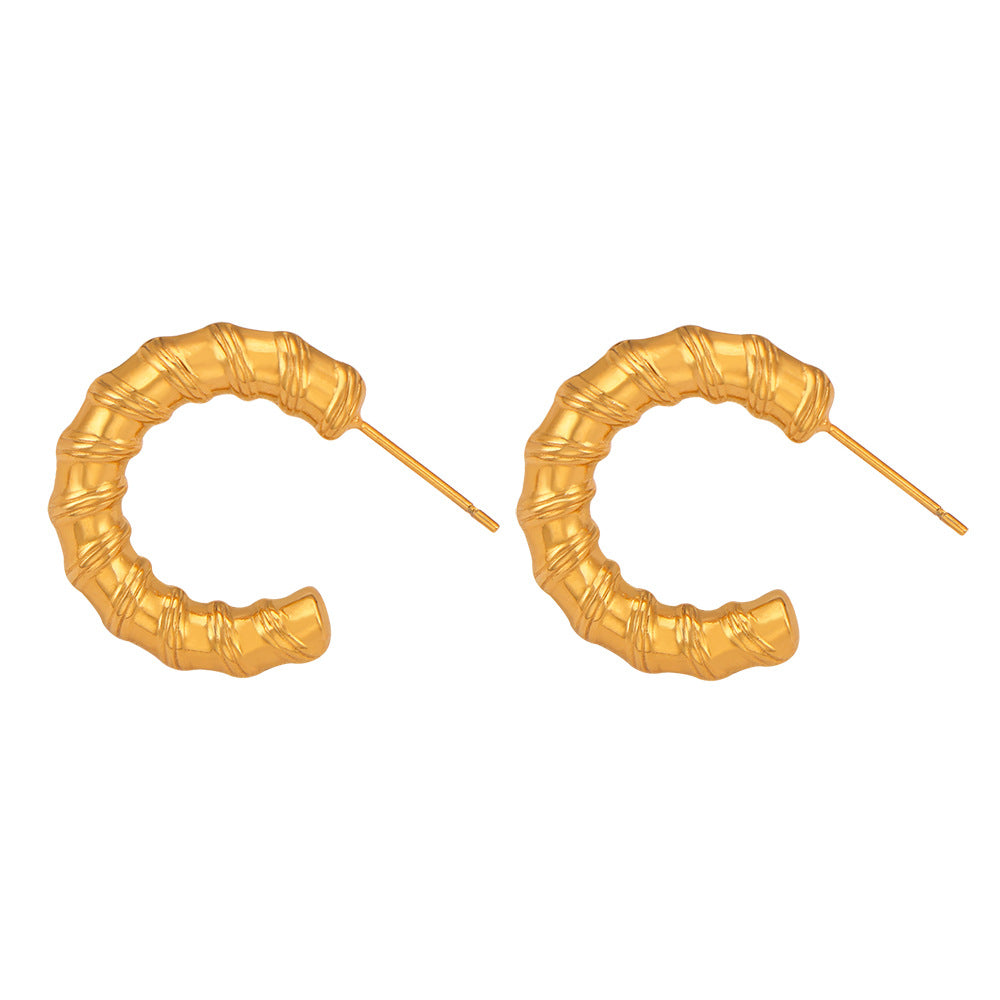 Elegant Titanium Steel Gold-Plated Spiral Texture Geometric Earrings